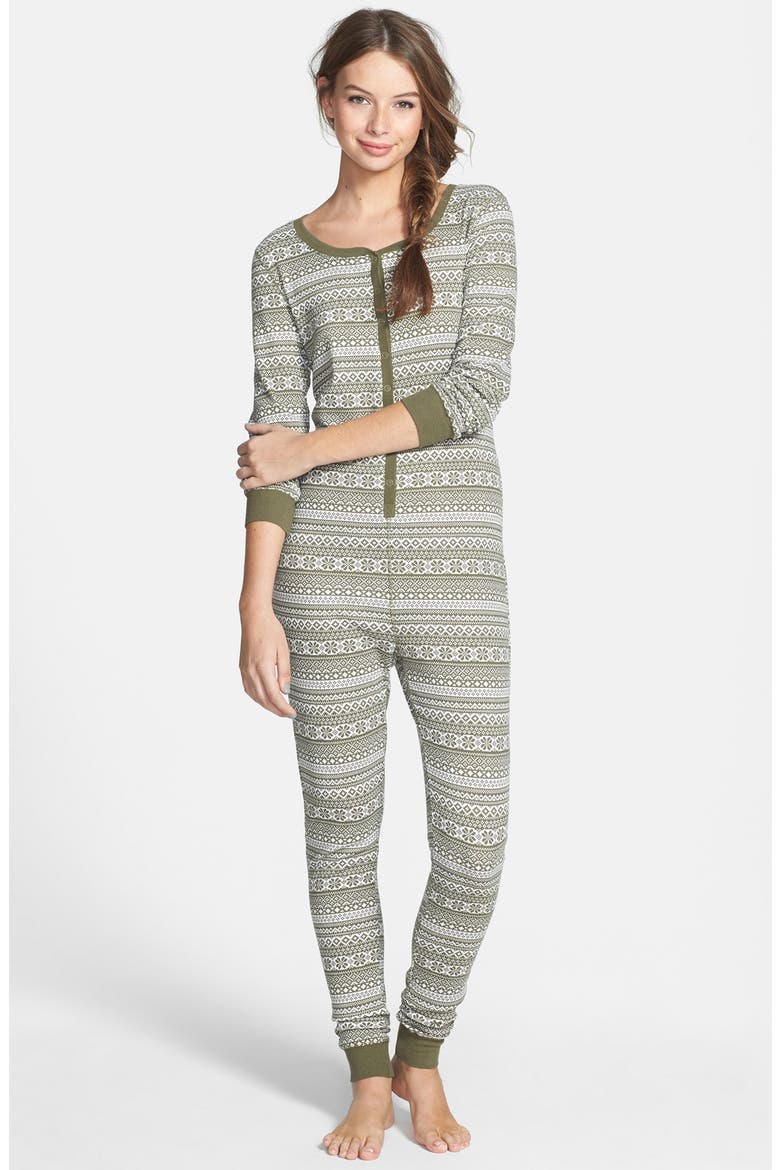 'Free Spirit' Fair Isle Print Thermal Jumpsuit, Main, color, OLIVE BURNT WOODSY FAIRISLE