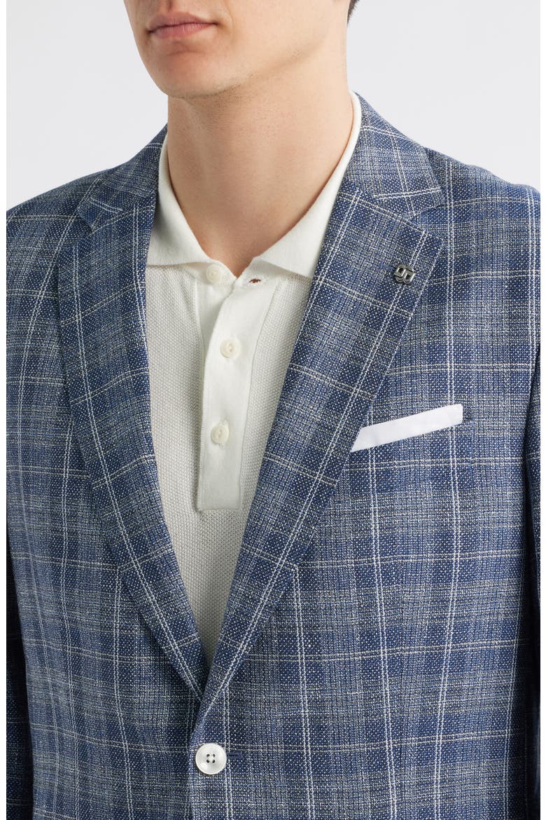 Hutson Plaid Virgin Wool & Linen Sport Coat, Alternate, color, DARK BLUE
