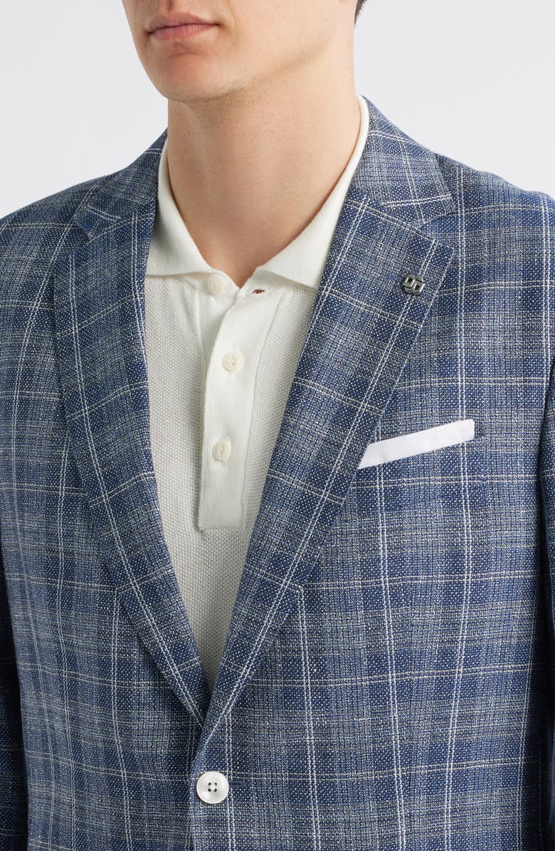 BOSS Hutson Plaid Virgin Wool & Linen Sport Coat, Alternate, color, Dark Blue