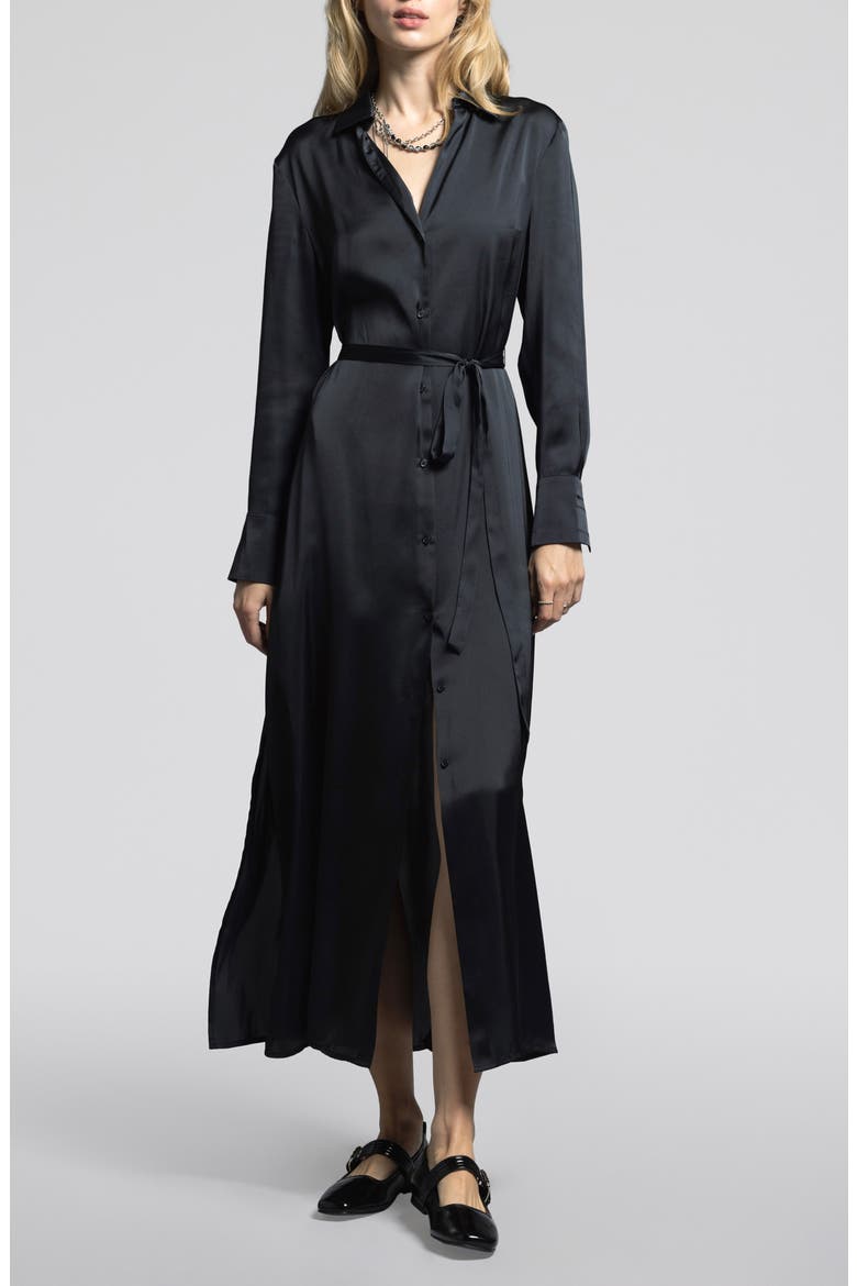 Yves Long Sleeve Shirtdress, Main, color, BLACK