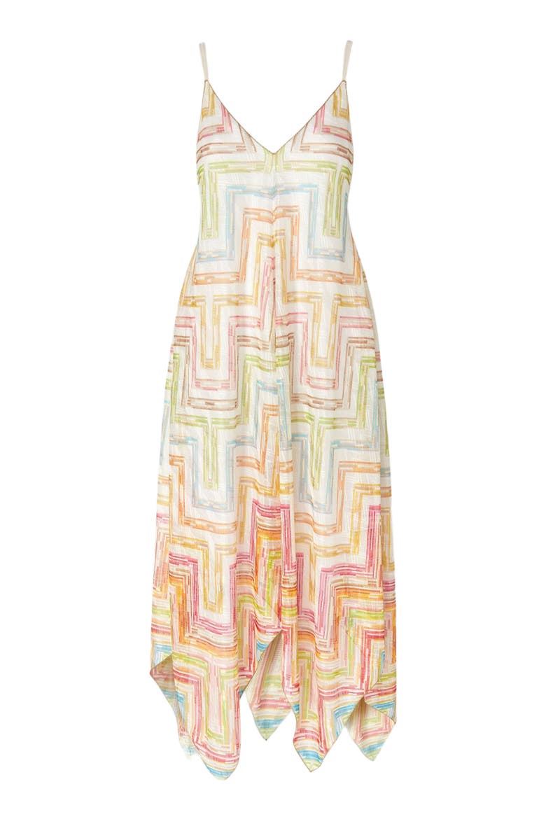 Long Cover-up Dress In Printed Tulle With Scarf Bottom, Alternate, color, Multicoloured