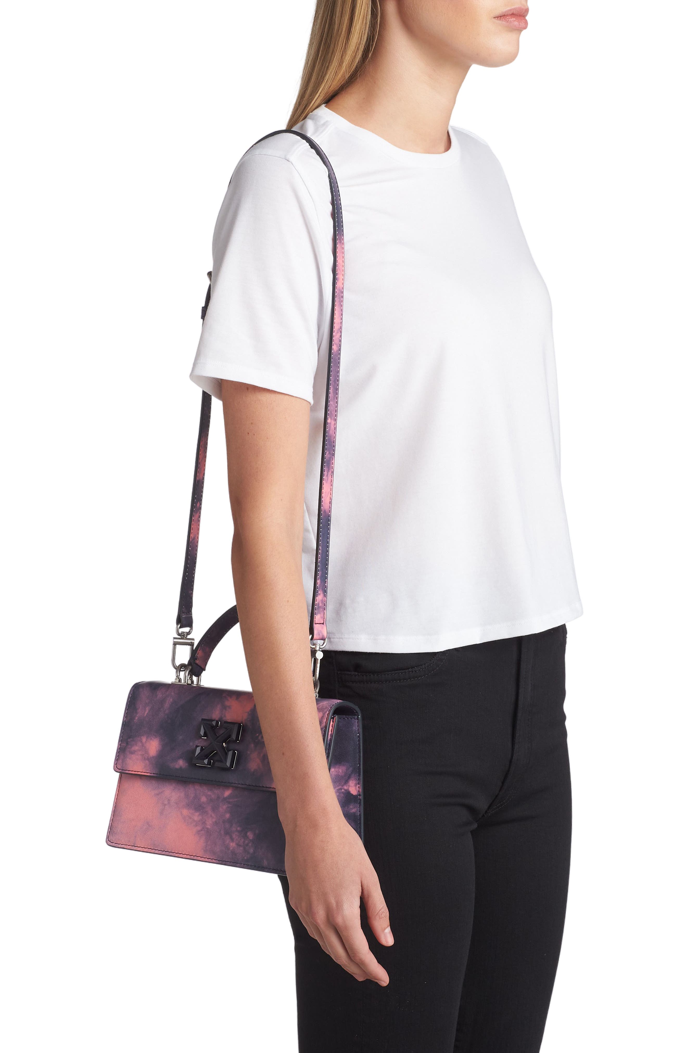 Off-White Jitney Logo Leather Handbag, Alternate, color, 