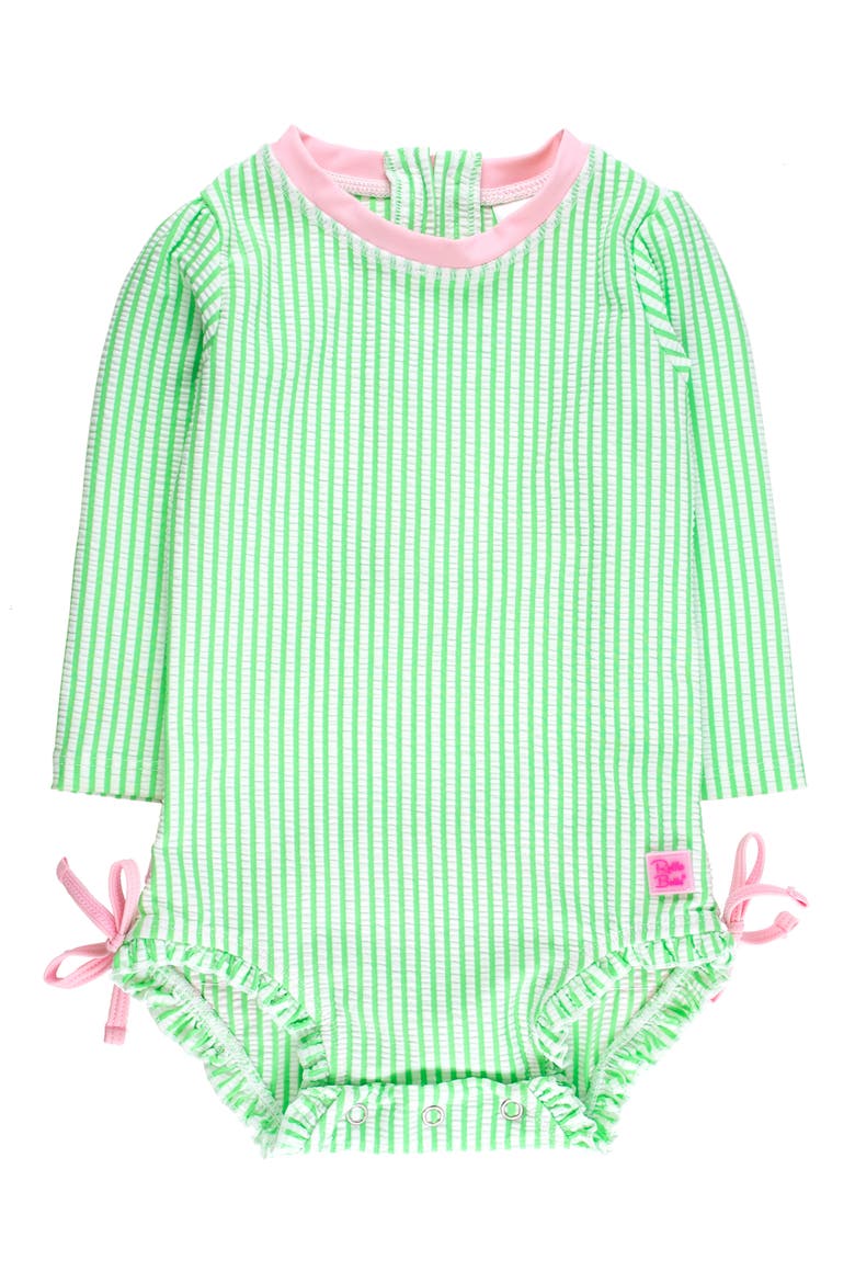 Kids' Seersucker Long Sleeve One-Piece Rashguard Swimsuit, Main, color, GREEN