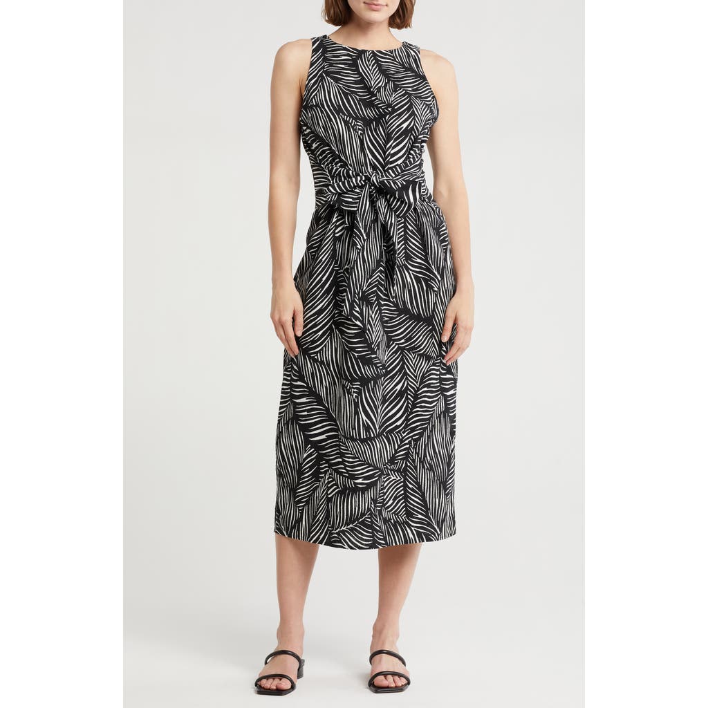 Nordstrom Rack Sleeveless Tie Waist Linen Blend Midi Dress