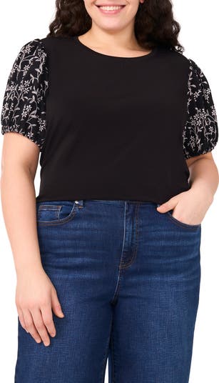 Floral Embroidered Puff Sleeve T-Shirt