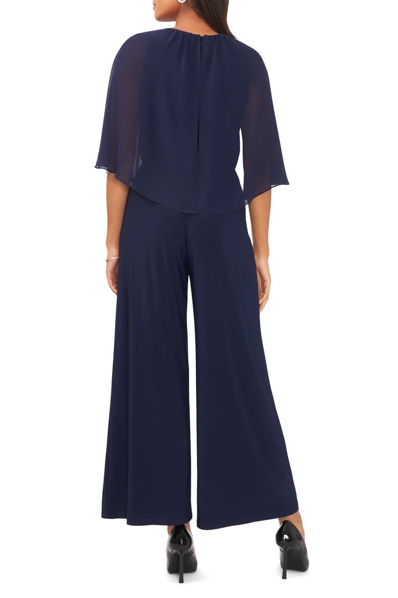 Split Front Cape Sleeve Wide Leg Jumpsuit, Alternate, color, JBS NAVY
