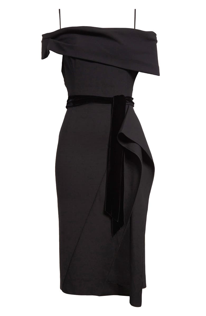 Oscar de la Renta Draped Off The Shoulder Belted Cocktail Dress, Alternate, color, 