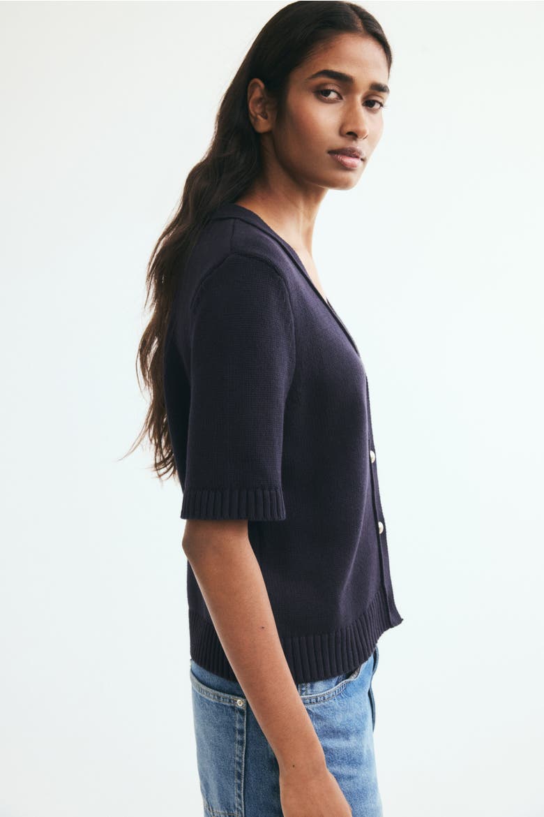 Short-Sleeved Cardigan, Alternate, color, Navy blue