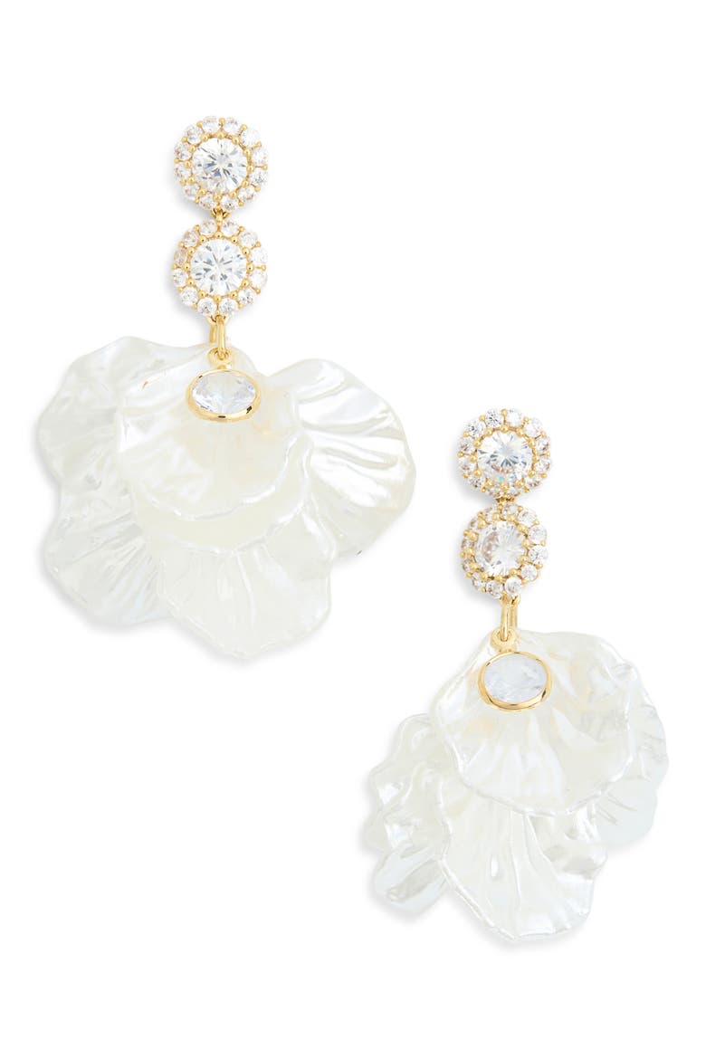 Nadia Flower Petal Drop Earrings, Main, color, GOLD