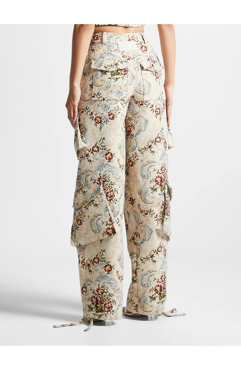Manière De Voir Anne Floral Jacquard High Waisted Cargo Pants, Alternate, color, Beige