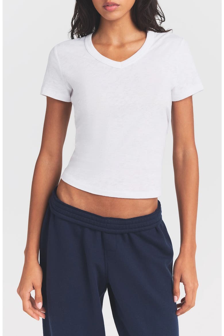 Worn In Jersey V-Neck Baby Tee, Main, color, SNOW
