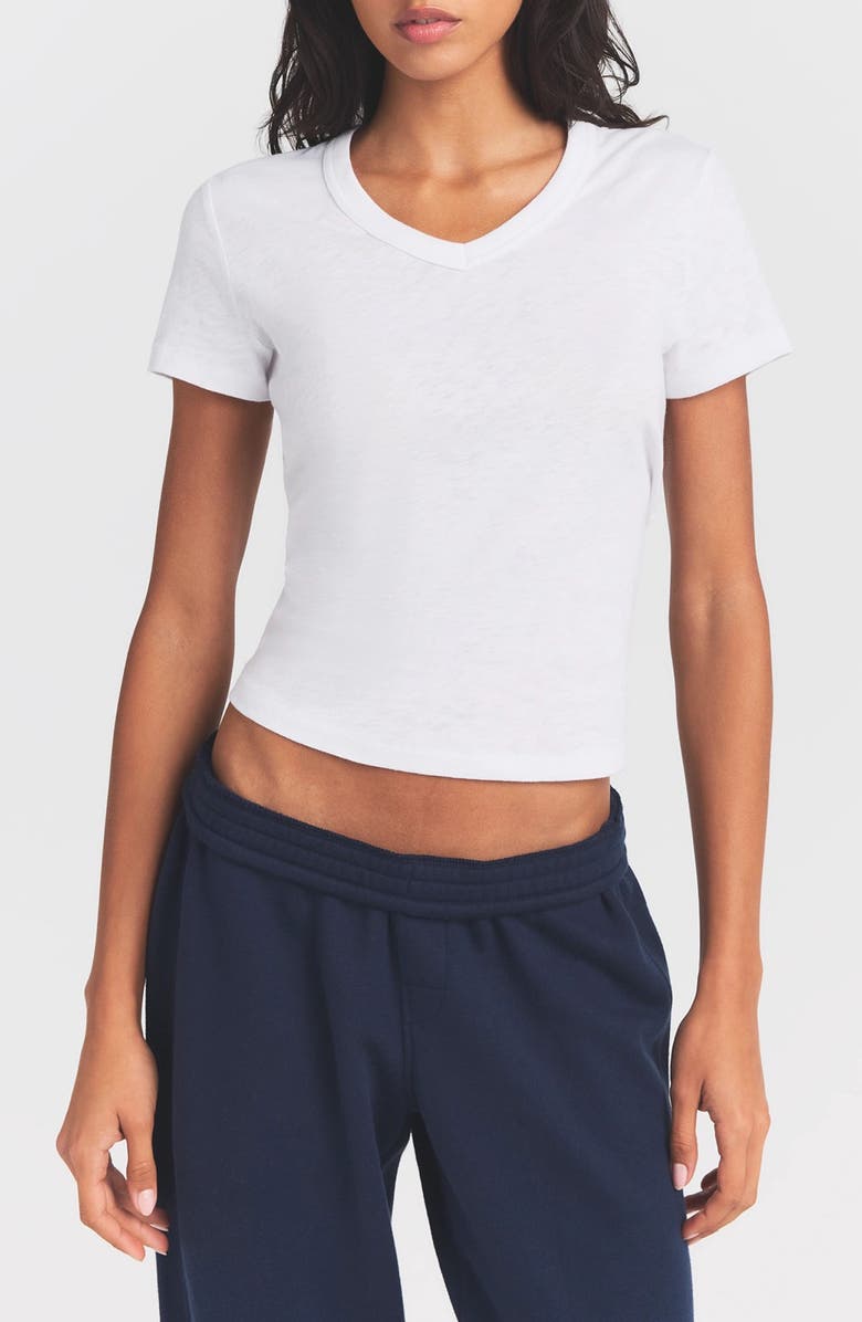 SKIMS Worn In Jersey V-Neck Baby Tee, Main, color, Snow