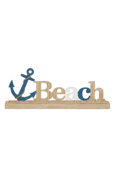 Brown Wood Beach Anchor Decorative Sign with Rope Detail