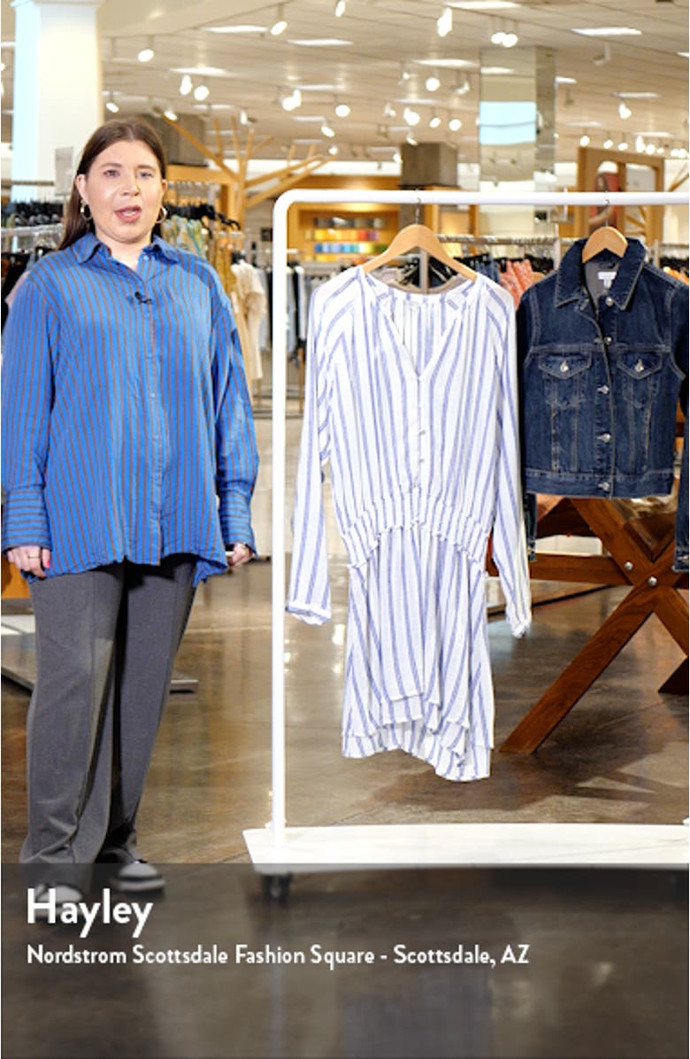 Jasmine Stripe Smocked Waist Long Sleeve Linen Blend Dress, sales video thumbnail