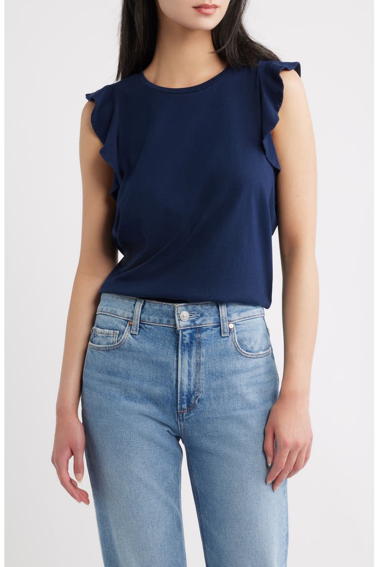 Alaria Flutter Sleeve Pima Cotton Top, Main, color, NAVY