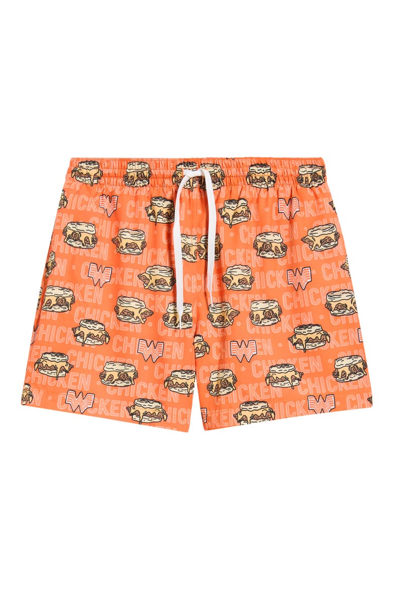 Honey Butter Chicken Biscuit 5.5-Inch Swim Trunks, Main, color, BRIGHT ORANGE