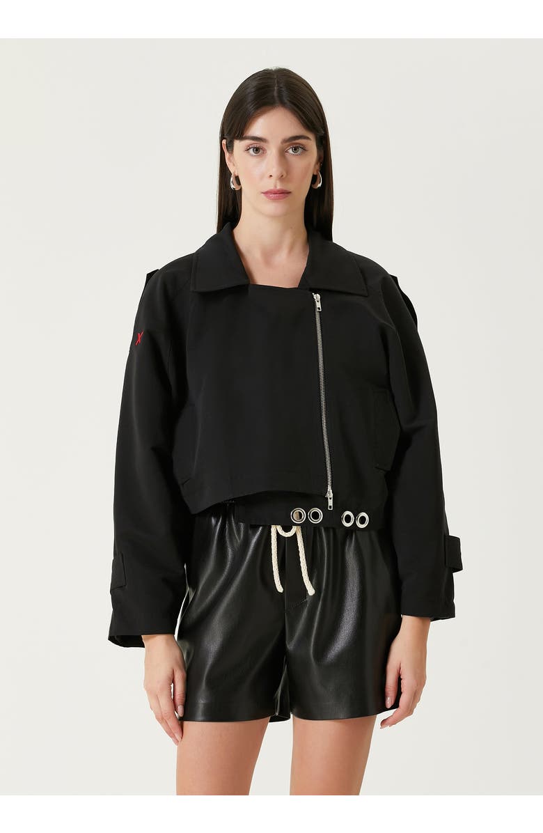 PCFG Free Heaven Cropped Waterproof Trenchcoat, Alternate, color, Black