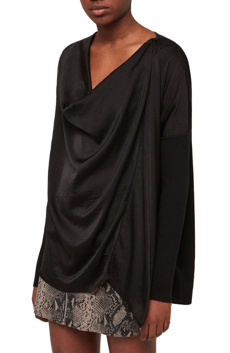 AllSaints Erma Cowl Neck Blouse, Alternate, color, 