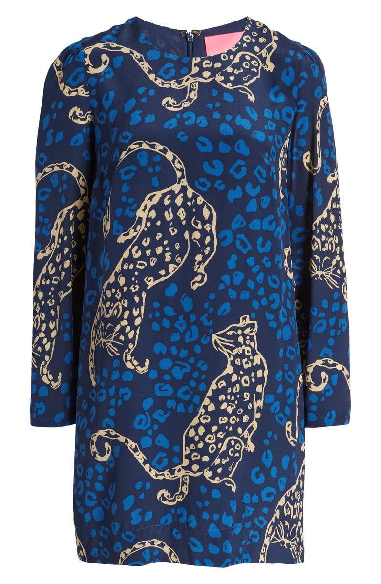 Lilly Pulitzer<sup>®</sup> Tyra Leopard Print Long Sleeve Silk Shift Dress, Alternate, color, 