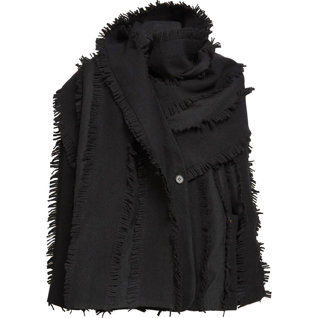 Eenk Fringed Wool Jacket With Scarf Detail In Black