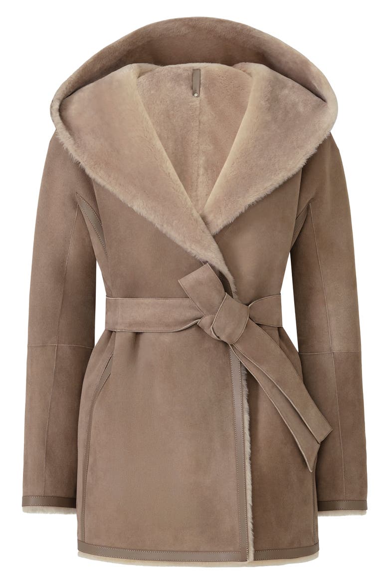 Valencia Reversible Genuine Shearling Wrap Coat, Alternate, color, TRUFFLE-TAUPE
