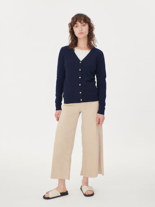 Gobi Mongolian Cashmere V-neck Cardigan In True Navy