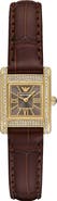 Emporio Armani Crystal Bezel Tank Leather Strap Watch, 19mm x 26mm