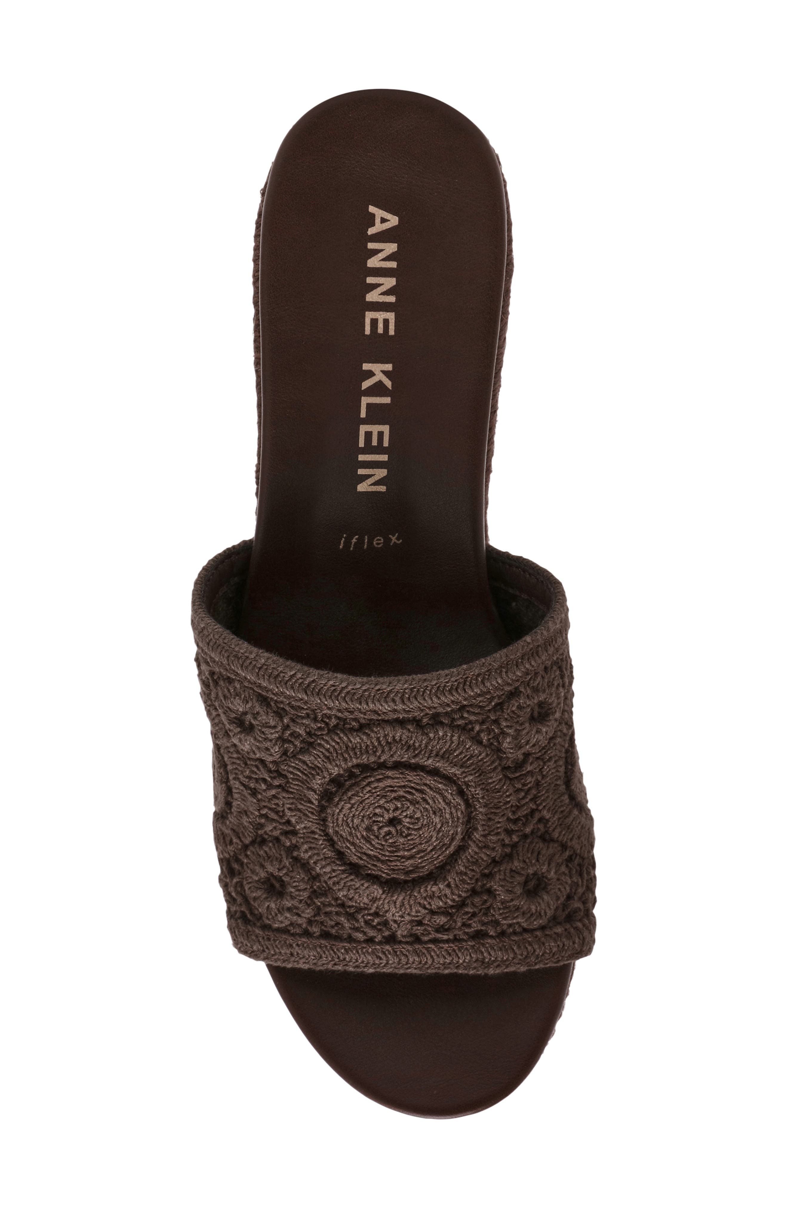 Anne Klein Effy Espadrille Slide Sandal, Alternate, color, Chocolate Brown Crochet