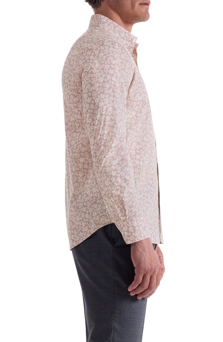 Bugatchi Julian Shaped Fit Floral Stretch Cotton Button-Up Shirt, Alternate, color, Wood Rose