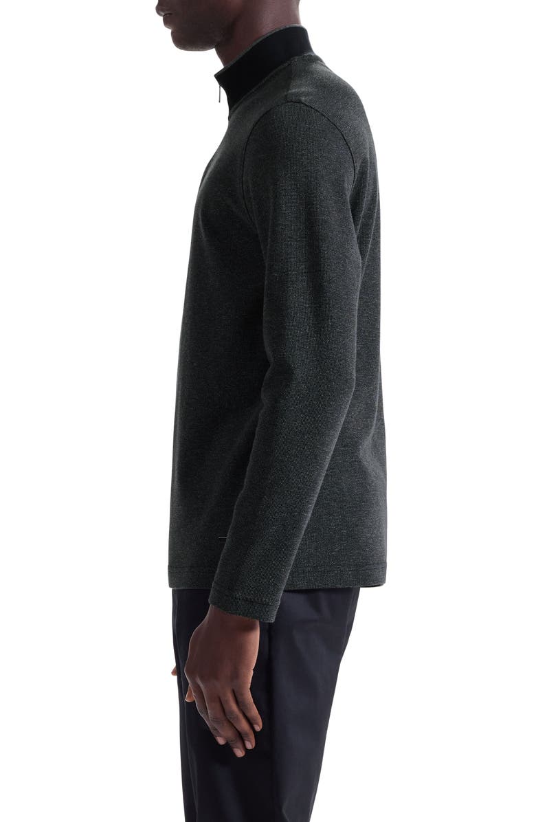 Bugatchi Quarter Zip Cotton Blend Piqué Pullover, Alternate, color, Black