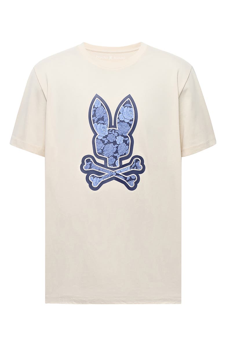 Psycho Bunny Rowen Floral Embroidered Pima Cotton Graphic T-Shirt, Alternate, color, White Cap Grey