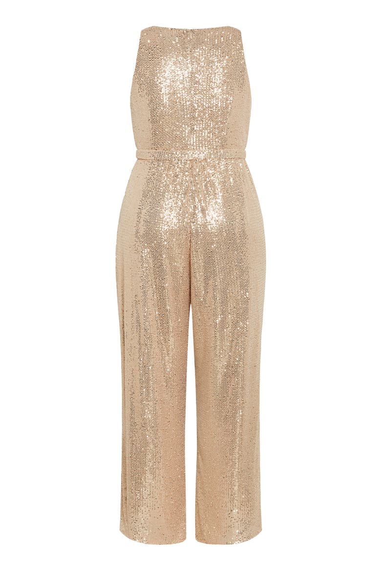 Dazzling Sequin Wide Leg Jumpsuit, Alternate, color, BRONZE