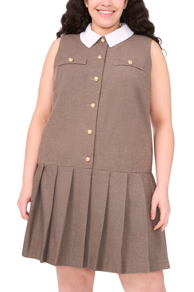 Houndstooth Sleeveless Pleated Dress, Alternate, color, SAFARI