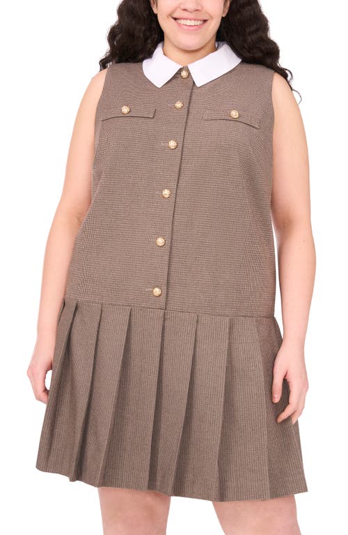 Cece Houndstooth Sleeveless Pleated Dress In Animal Print