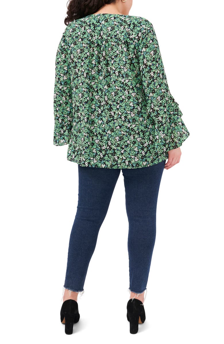 Vince Camuto Floral V-Neck Flutter Sleeve Chiffon Top, Alternate, color,