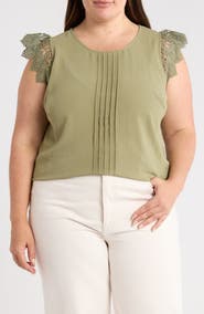 Adrianna Papell Lace Cap Sleeve Textured Top