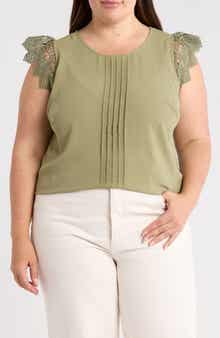 Adrianna Papell Lace Cap Sleeve Textured Top