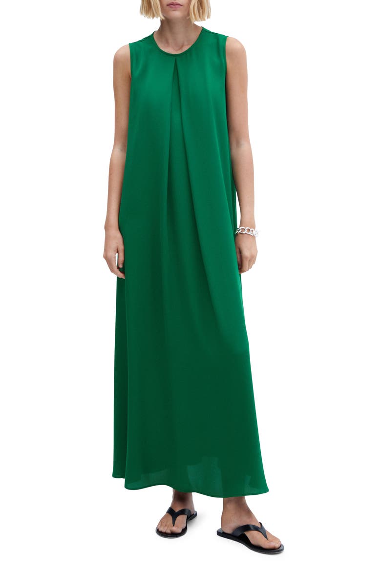 Pleat Sleeveless Maxi Dress, Main, color, GREEN