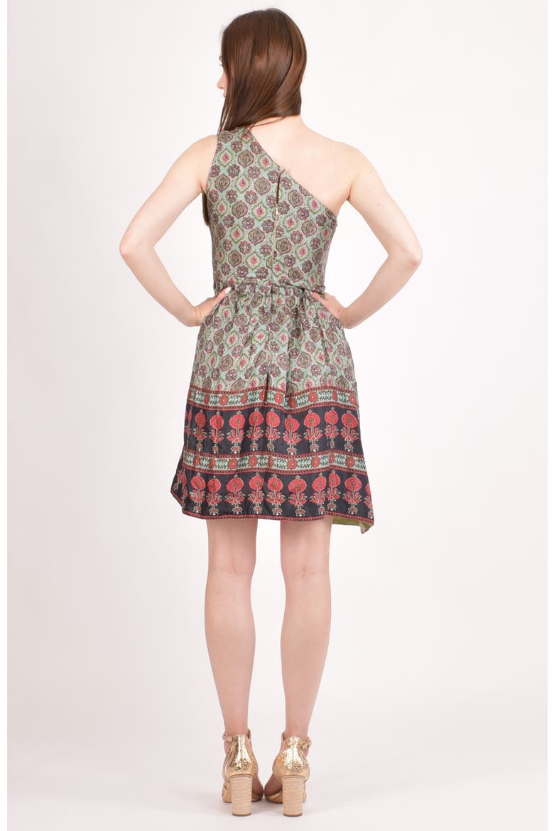 Hazel Boho One Shoulder Mini Dress, Alternate, color, Green