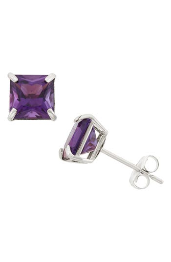 Fuzion Creations Princess Cut Stud Earrings In Amethyst
