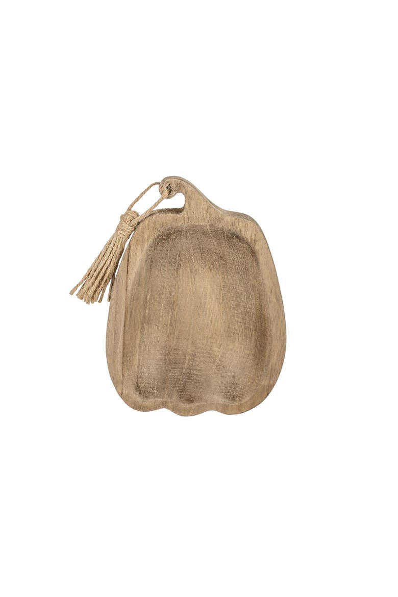 Pumpkin Trinket Dish Brown Wood & Jute, Main, color, Brown
