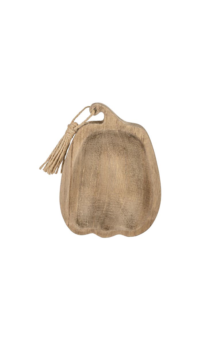 Foreside Home and Garden Pumpkin Trinket Dish Brown Wood & Jute, Main, color, Brown