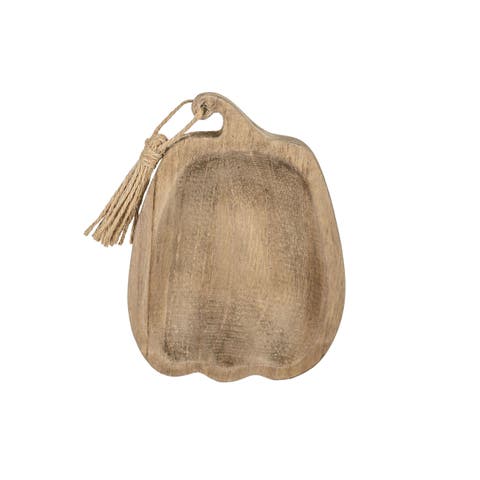 Pumpkin Trinket Dish Brown Wood & Jute