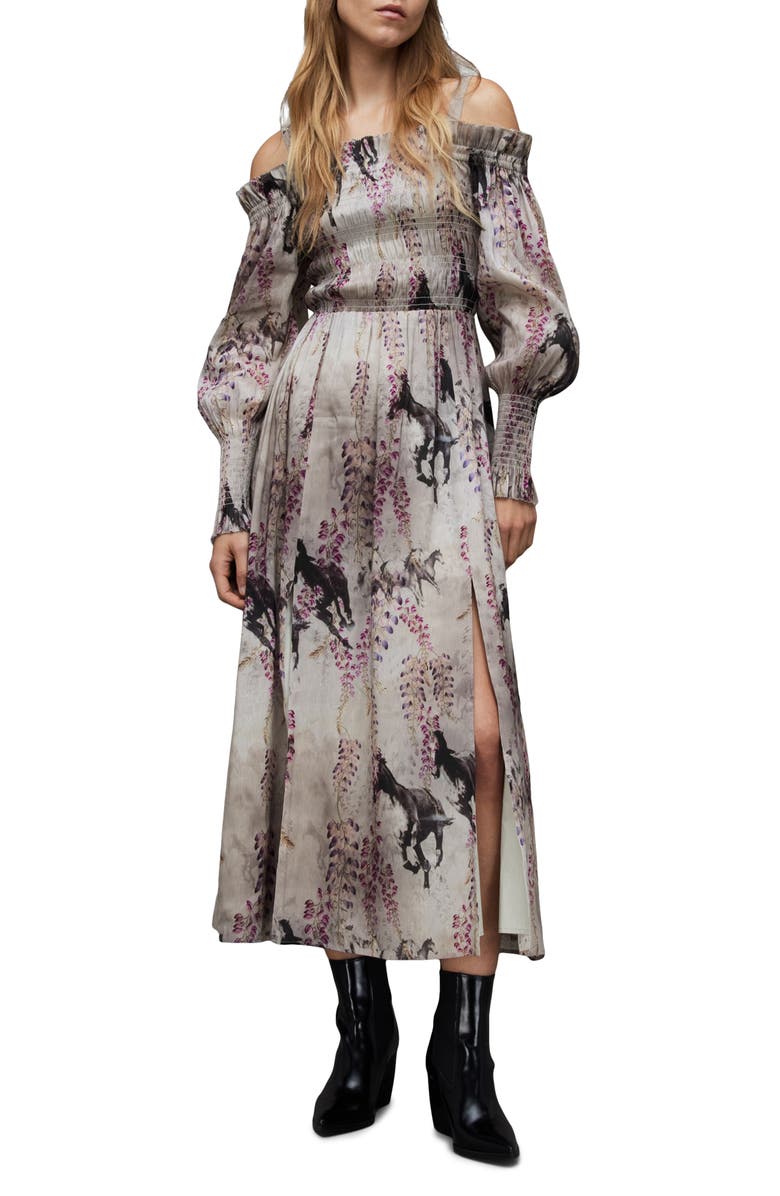 AllSaints Lary Dionne Linen Blend Long Sleeve Dress, Main, color,