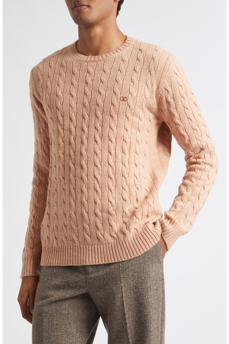 Maglia VLOGO Signature Cabled Virgin Wool Crewneck Sweater, Alternate, color, ROSE