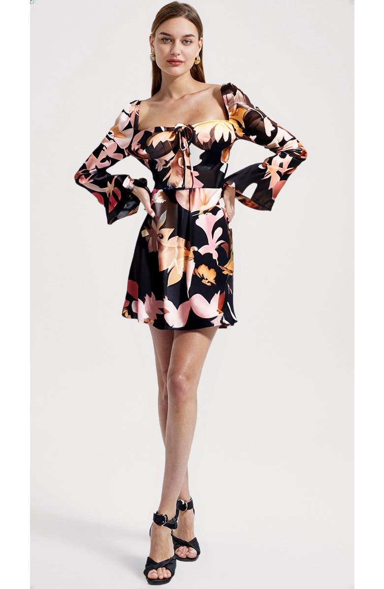 CREEA the Label Floral Square Neck Bell Sleeve Mini Dress, Alternate, color, 