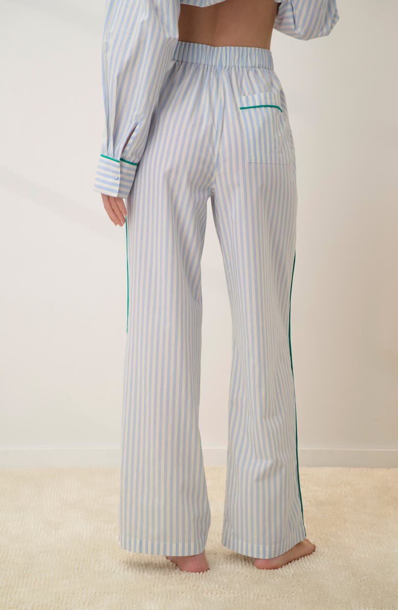 Lunya Piped Airy Cotton Wide Leg Pants, Alternate, color, Stillwater Stripe/Spg Clvr
