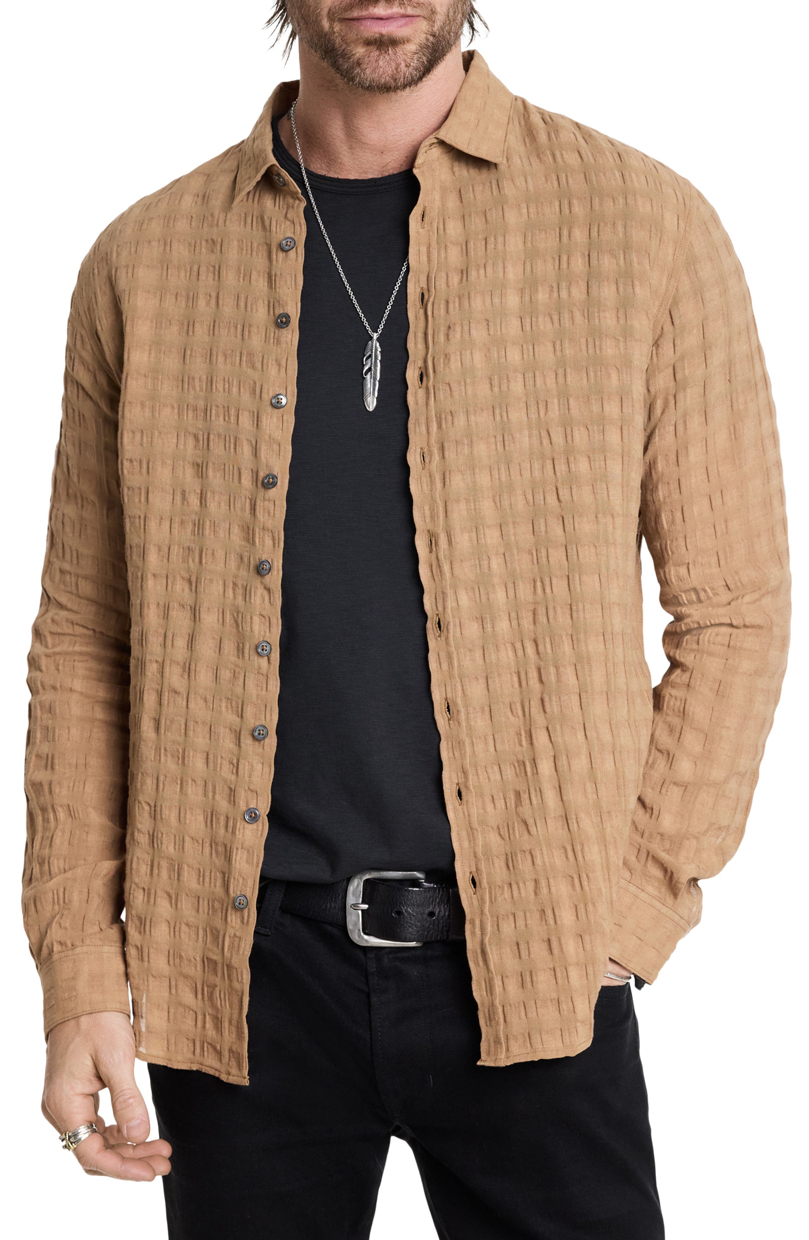 Slim Fit Geo Textured Linen & Cotton Button-Up Shirt