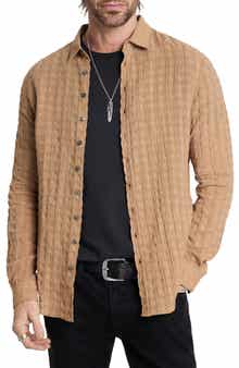 Slim Fit Geo Textured Linen & Cotton Button-Up Shirt