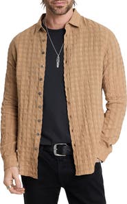 John Varvatos Slim Fit Geo Textured Linen & Cotton Button-Up Shirt